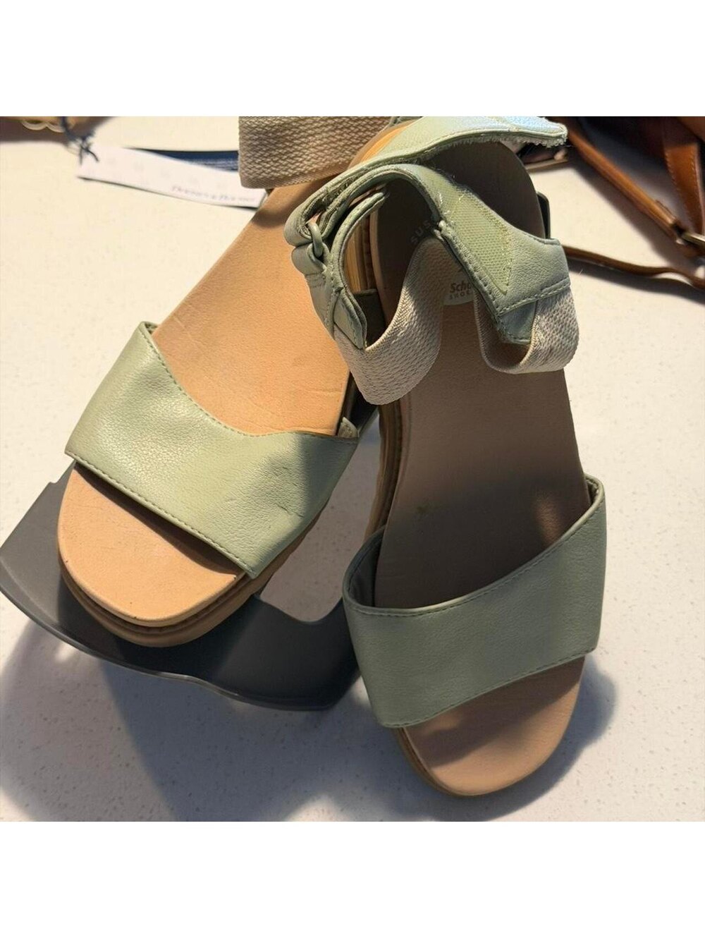 Dr. Scholl's Sustainable Comfort Green Leather Strap Sandals